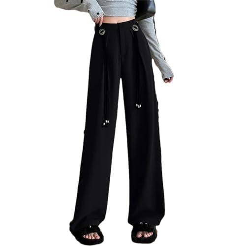Women High Waist Wide Leg Pants Solid Zipper Button Pockets Belt Office Casual Trousers