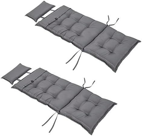 Outsunny Set of 2 Garden Chair Cushion Seat, 120L x 50W x 9D cm High Back Dining Chair Padded Patio Chair with Pillow for Indoor and Outdoor Use, Dark Grey