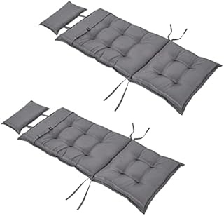 Outsunny Set of 2 Garden Chair Cushion Seat, 120L x 50W x 9D cm High Back Dining Chair Padded Patio Chair with Pillow for Indoor and Outdoor Use, Dark Grey