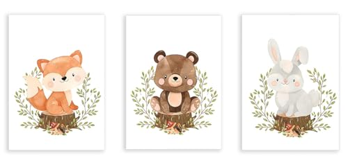 Animaux des bois art mural dessin animé bébé affiche pour déco chambre enfant