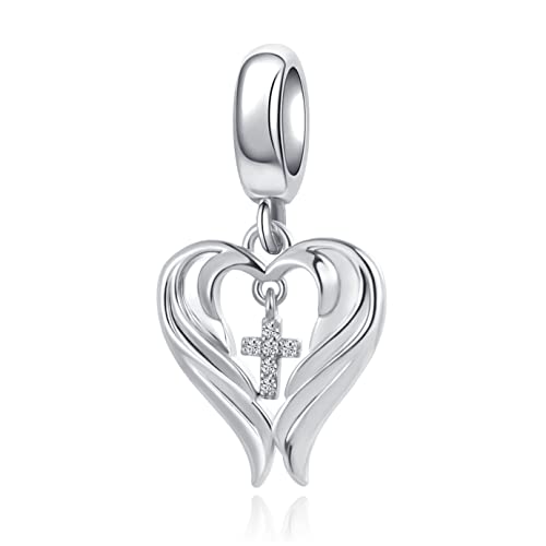 Guidance Angel Wing Cross Charm Cubic Zirconia Bead for Pandora Bracelet