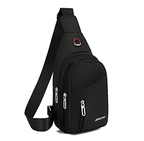 Small Sling Bag for Men Crossbody One Strap Casual Daypack Bag with Earphone Hole for Travel Outdoor Sports (Black)