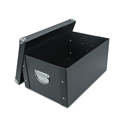 GUOZI Faltbare Aufbewahrungsbox, Dekorative Erinnerungsbox mit Deckel & metallverstärkten Ecken, Karton Aktenbox mit Griff (Schwarz, 35 * 25 * 17.5cm)