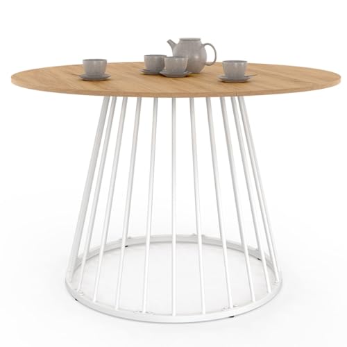 IDMarket - Table à Manger Ronde Yuna 6 Personnes Plateau Bois et Pied Filaire en métal Blanc 110 cm