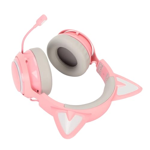 RASTKY Kabelloses Katzenohr-Headset, RGB-Licht, Kopfh&ouml;rer, 3D-Surround-Sound f&uuml;r Gaming-Laptops, PCs, Lila (PINK)