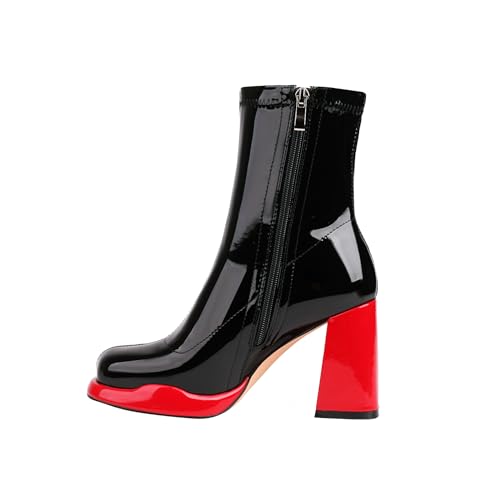 Mofirdast Gogo Boots Platform Chunky Heel Ankle Boots for Women Square Toe Mid Calf Boots with Side Zippers for Party Cosplay Dance2