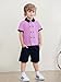 Haloumoning Toddler Baby Boys Short Sleeve Button Down Shirts Kids Color Block Double Breasted Dress Shirt 9M-8Y Light Purple