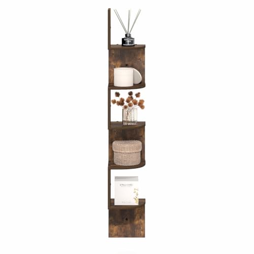 Image of Furinno Rossi 5-Tier Corner Floating Book Shelves for Wall, Amber Pine | Zigzag Corner Shelf, Wall Mounted, Radial Floating Shelf, for Living Room, Bedroom, Bathroom, Home Office