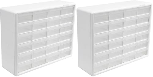 Image of Akro-Mils 24-Drawer Plastic Drawer Storage Cabinet for Garage Organization, Bead Organizer, Building Bricks Storage, Teacher Toolbox, Makeup Organizer, 20-Inch W x 6-Inch D x 16-Inch H, 10124 White