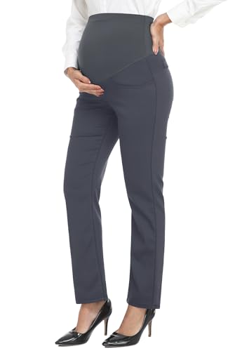 Image of PACBREEZE Women's Maternity Pants for Work Over-Bump Pregnancy Casual Stretchy Straight Dress Pants with Pockets