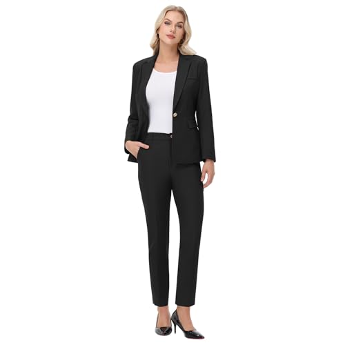 Lamgool Women's Pants Suit 2 Pieces Slim Fit Pantsuit Professional Blazer and Pant Set Business Office Work Outfits3