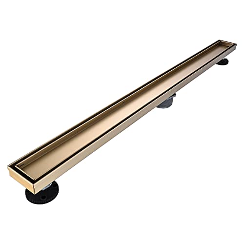 AVSIILE Linear Shower Floor Drain Brushed Gold 36 Inch 304 Stainless Steel Bathroom Drains Kit Rectangular Shower Trench Drain with Reversable Tile-in Pattern Drain Cover & Hair Catcher