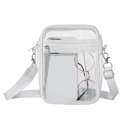 Clear Crossbody Purse with Adjustable Strap, Stadium Approved Handbag, Transparent Messenger Bag for Festivals/Sports Events