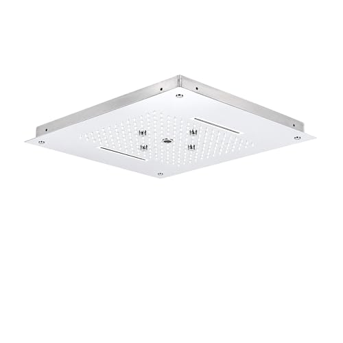 Image of Fossa 5-Year Warranty 304 Stainless Steel 22 x 20 Inch Ceiling Mounted Circular, Linear, Mist, Rain with LED and Silicone Nozzles for Bathroom, Silver (Chrome Finish)