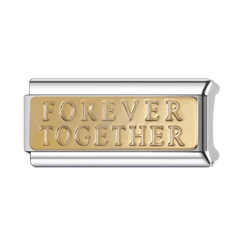 Mon & Sons Forever Together Memorial Rose Gold Superlink Long Double Size Width 9mm Stainless Steel Silver Italian Link Charm Compatible With 9mm Link Bracelet