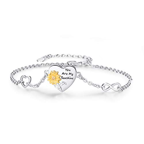 Sonnenblumen Armbänder für Mädchen 925 Sterling Silber vergoldet Sunflower Link Armband Geschenke für Damen Frauen (B-Armbänder) Cover
