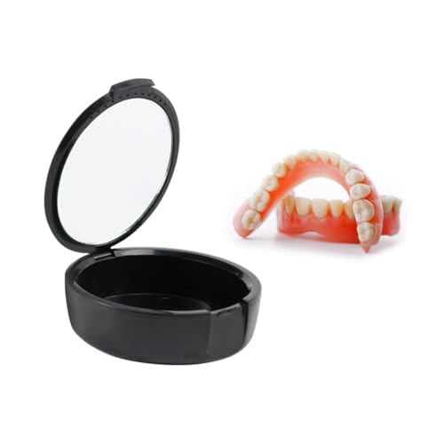 POPETPOP Estuche para Prótesis Dental 2 Unidades con Espejo Compacto Blanco y Negro Caja Portátil para Contenedor Protector para Guardar Prótesis y Aparatos Ortodónticos