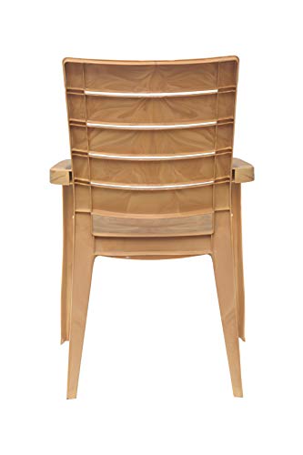 Image of Prima Plastic Chair for Living Room |Set of 4 | Chair for Home, Living Room, Outdoor | Stackable Chair with arm | 100% Virgin Plastic | Rado (Sandalwood Colour)