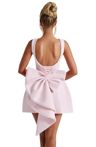 Satin Pearl Short Homecoming Dresses with Bow Bridal Wedding Cocktail Dress for Teens Women VS1812