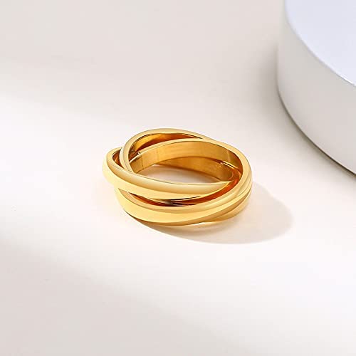 MYNENEY Women Minimalist Promise Ring Triple Interlocked Rolling Rings Size 4-124