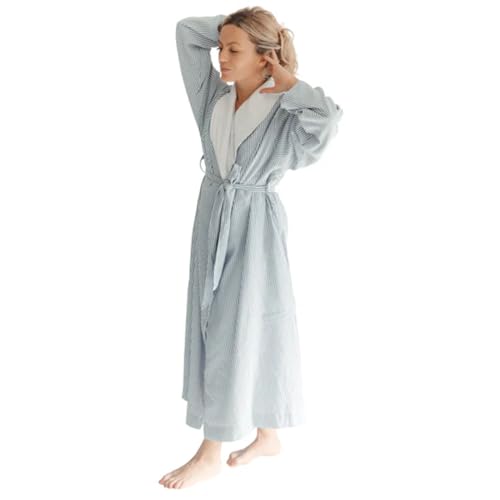 Image of Telegraph Hill Double Layer Seersucker Robe - Navy Stripe - Large