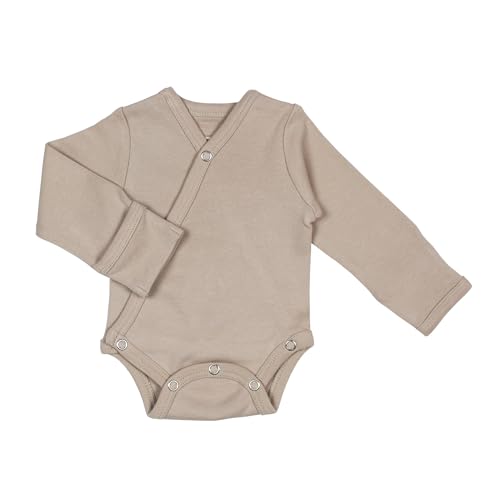 Image of L'ovedbaby Unisex Baby Organic Cotton Long Sleeve Kimono Bodysuit, GOTS Certified, Side-Snap Wrap Onesie with Mitten Cuffs | Side-snap wrap design with organic cotton allows easy dressing without pulling over baby's head.