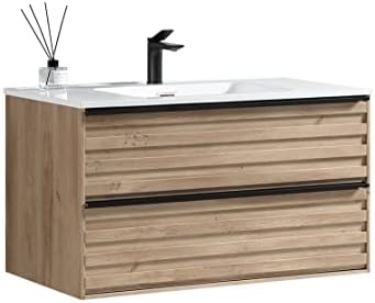 JINDOLI 30 Inch Bathroom Vanity with Sink Combo, Floating Vanity Bathroom, Assembled Bathroom Vanity Cabinet Set, Wall Mounted Bathroom Vanity with Sink, 2 Drawers.
