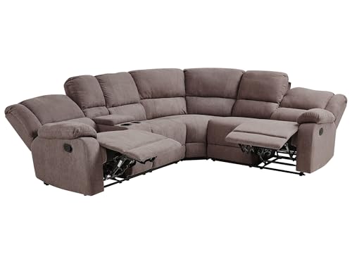 Beliani 5-Personen Ecksofa Stoffbezug beige Taupe Getränkehalter...