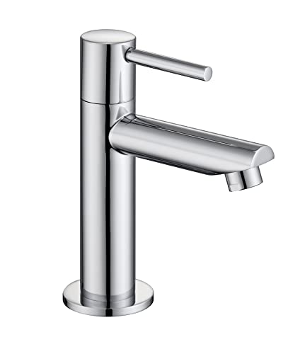 Florenta Kaltwasserhahn Gäste WC für kleine Waschbecken Kaltwasserarmatur Waschtischarmatur aus Edelstahl mit 50cm Anschluss Wasserhahn Bad Einhebel für Badezimmer Chrom