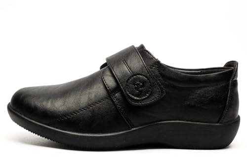 Boulevard L429A Ladies Wide-Fit Touch Fasten Shoes Black