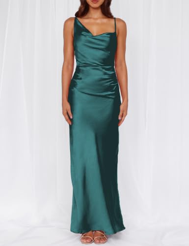 Image of Formal Satin Silk Spaghetti Strap Maxi Dresses for Women Wedding Guest
