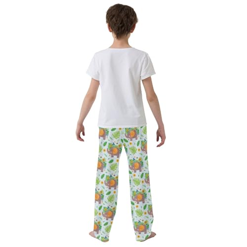 Elephant Flowers Palm Leaf Boys Long Pants Soft Trousers Elastic Waist Kids Lounge Bottoms with Pockets S-XL3