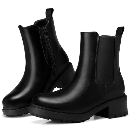 SHIBEVER Chelsea Boots Chunky Heel