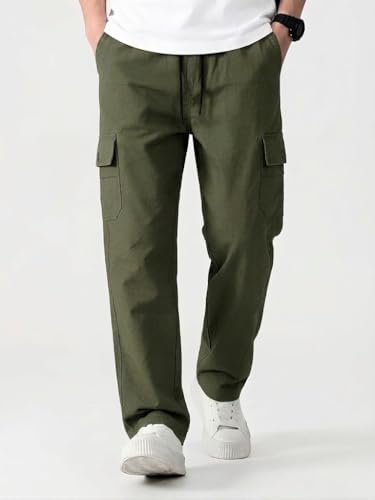 Image of Cargo for Men | Cotton Cargo Pant | Lower for man | Elastic Drawstring Waist Straight Fit Bottoms | Comfortable Breathable Cargos for Casual, Office Wear