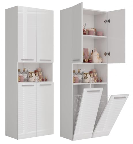 ADGO Badezimmerschrank mit Wäschekorb - Kleiderschrank - Badezimmermöbel...