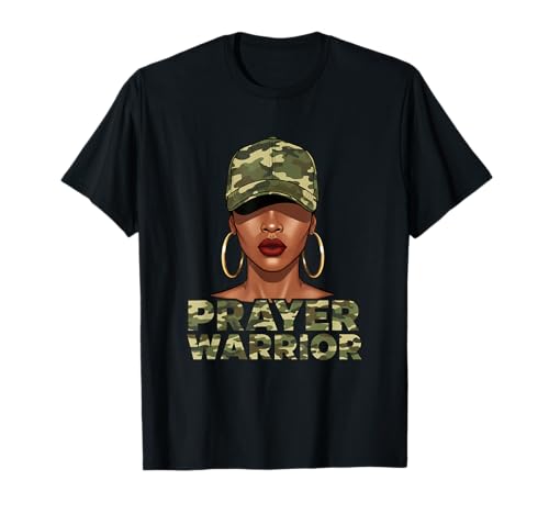 Christian Camo Prayer Warrior, Afro Black Woman Faith Art T-Shirt