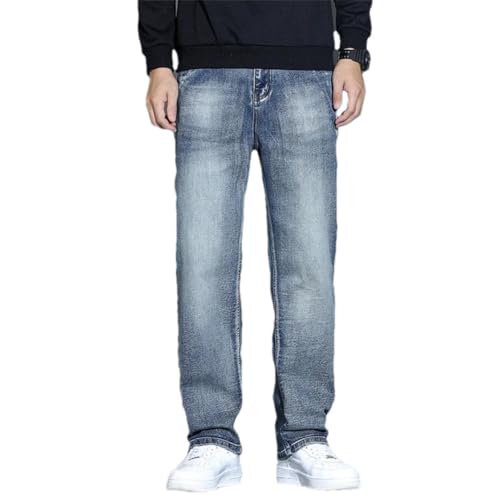 Men's Washed Distressed Straight-Leg Jeans Loose Casual Versatile Wide-Leg Trousers