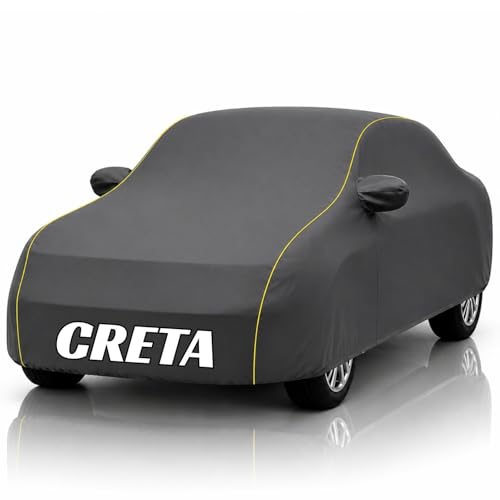 Image of Safe-Cars New Grey 100% Waterproof Creta Car Cover | Polyester Car Body Cover for Rain & Sun | UV Protection, Dustproof, Scratch Resistant, Windproof, Heat Resistant, Custom Fit