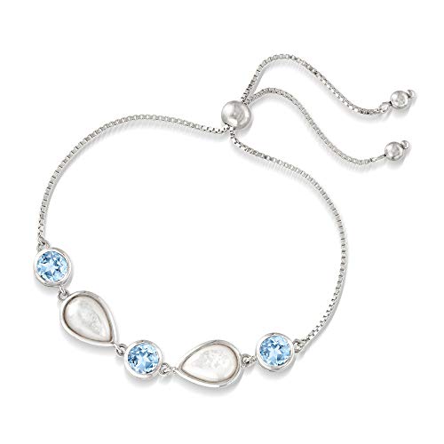 Ross-Simons Mother-Of-Pearl and 6.00 ct. t.w. Sky Blue Topaz Bolo Bracelet in Sterling Silver3