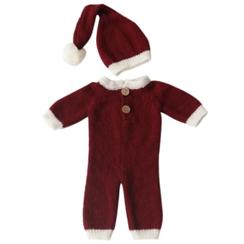 IMIKEYA Conjunto Navideño para Fotografía de Bebés Gorro de Mohair y Pelele de Lana, Tejido Delicado y Diseño Fácil de Modelar para Sesiones Fotográficas