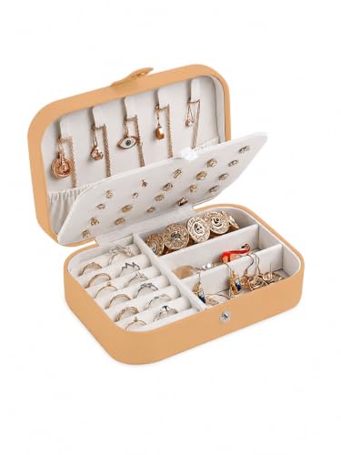 Image of Cortina Jewellery Organiser PU Leather Zipper | Portable Storage Box Case with Dividers | Container for Rings, Earrings, Necklace Home Organizer - Yellow