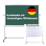 Dynamic Wave, mobiel whiteboard magnetisch &amp; krijtbord, 180 x 100 cm, dubbelzijdige parkeerrem, statiefdraaibord met aluminium frame, met standaard en wielen