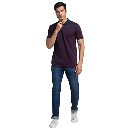 Image of Raymond Men's Pure Cotton Jacquard Pattern Contemporary Fit Polo Collar Polo Neck Half Sleeve Casual T-Shirt