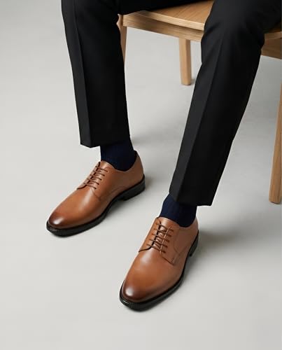 Image of Men's Genuine Leather Formal Lace-Up Shoes | Classic Plain Toe Derby Shoes | Formal Office, Business