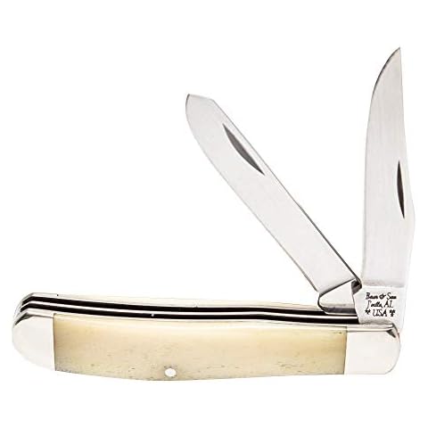 Bear & Son Cutlery 3 1/2 in. Mini Trapper, High Carbon Stainless Steel Blades, White Bone Handle, Nickel Silver Bolsters & Polished Hollow Ground Blades (WSB07) Cover