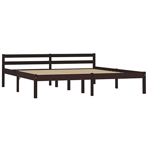 Bedframe massief grenenhout donkerbruin 160x200 cm - Afbeelding 3