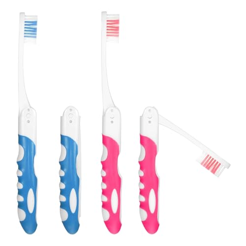 2 Pcs Spazzolini da Viaggio, Spazzolino da Denti Morbido Pieghevole, Spazzolini Pieghevoli Manuali per Viaggi, Campeggio, Escursionismo (Rosa, Blu)