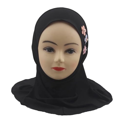 Girls Muslim Hijab Arab Scarf Islamic Headscarf for Kids with 3 Flowers2