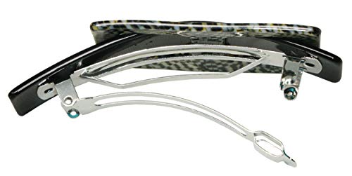 French Amie Celluloid retangular feito à mão preto Ópera fivela grampo de cabelo 3,5 polegadas