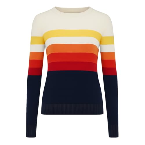 Women's Knit Long Sleeve T-Shirts, 1960s Mod Style Retro Colorful Stripes Crewneck Casual Knitted Tops